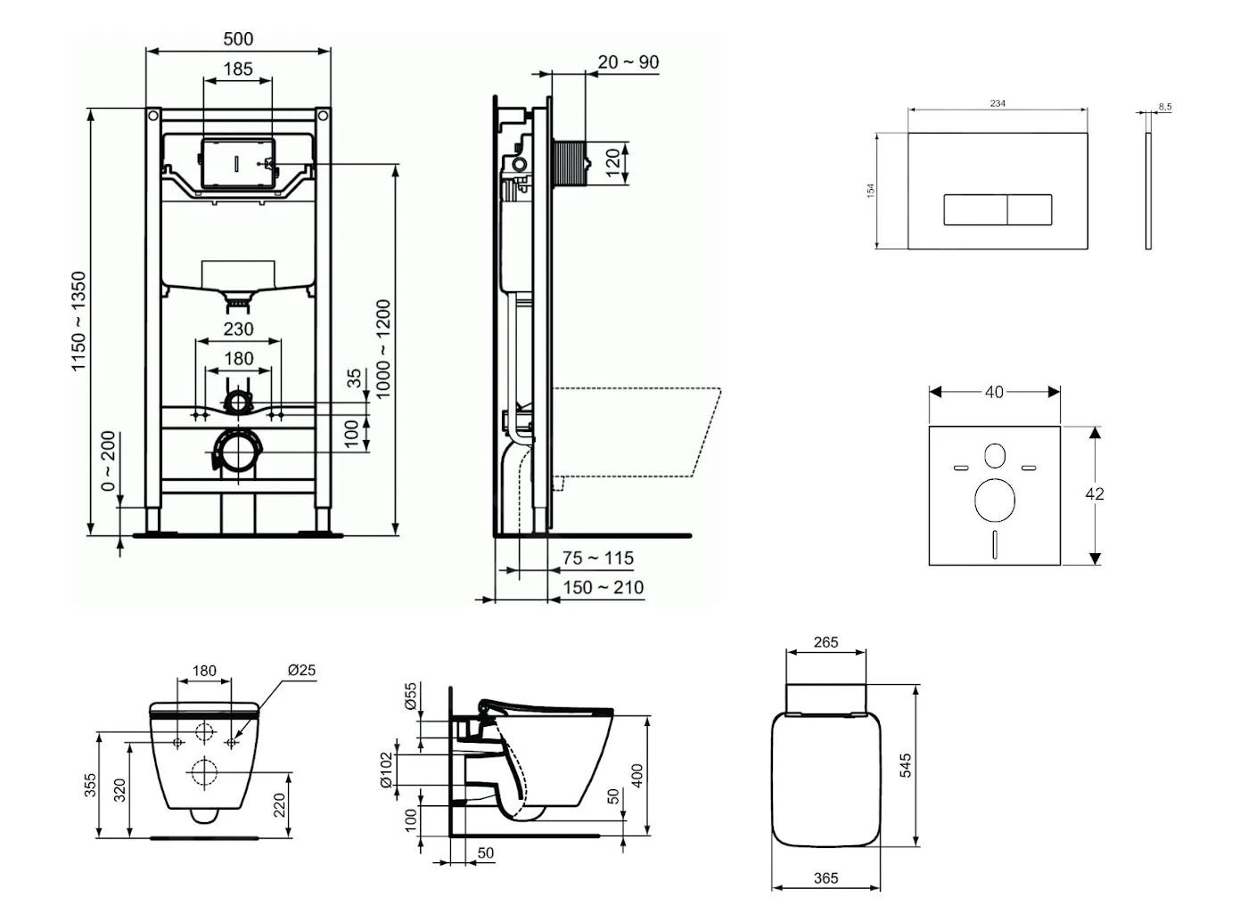 Ideal Standard ProSys - Conjunto De Módulo De Instalación Empotrado, Inodoro Y Asiento Strada II, Pulsador Oleas M2, Aquablade, SoftClose, Cromo ProSys120M SP27 4 Ideal Standard ProSys - Conjunto De Módulo De Instalación Empotrado, Inodoro Y Asiento Strada II, Pulsador Oleas M2, Aquablade, SoftClose, Cromo ProSys120M SP27 - Imagen 2