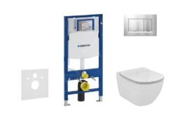 Geberit Duofix - Módulo Para Inodoro Suspendido Con Pulsador Sigma30, Cromo Mate/cromo + Ideal Standard Tesi - WC Y Asiento, Aquablade, SoftClose 111.300.00.5 NU7
