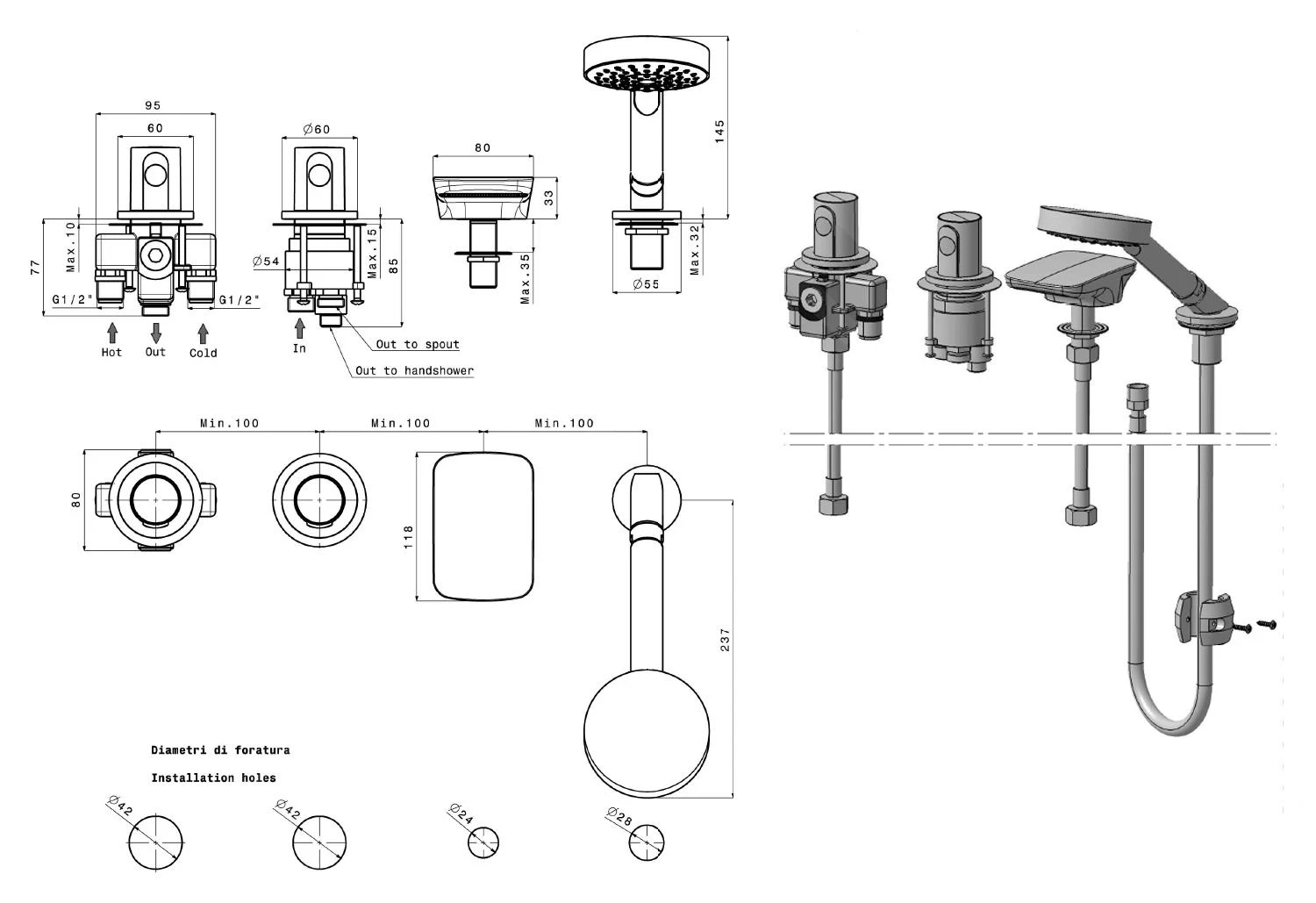 Sapho Grifería - Grifo Termostático GLAM Para Borde De Bañera, Instalación De 4 Orificios, Cromo GLAMTECH4 4 Sapho Grifería - Grifo Termostático GLAM Para Borde De Bañera, Instalación De 4 Orificios, Cromo GLAMTECH4 - Imagen 2