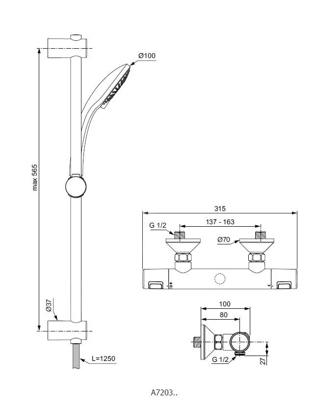 Ideal Standard CeraTherm - Conjunto De Ducha T25 Con Termostato, 3 Chorros, Cromo A7203AA 4 Ideal Standard CeraTherm - Conjunto De Ducha T25 Con Termostato, 3 Chorros, Cromo A7203AA - Imagen 2