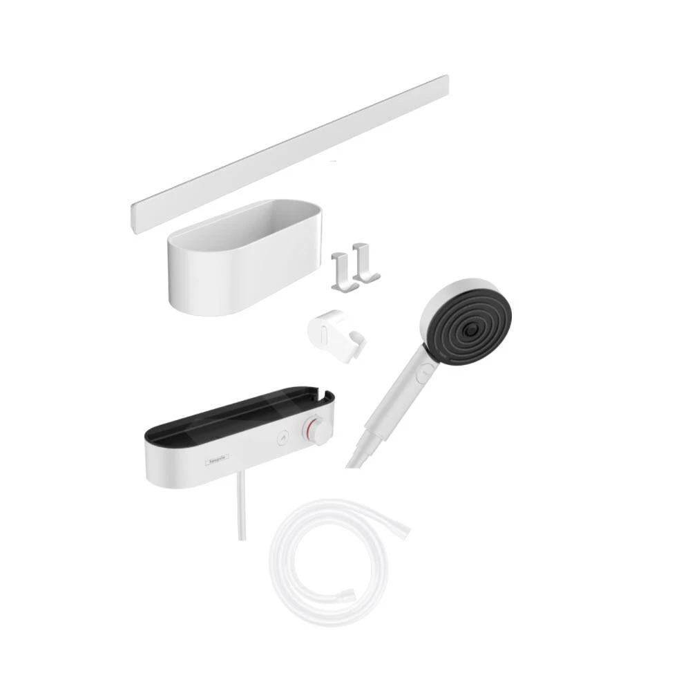 Hansgrohe WallStoris - Conjunto De Cabezal De Ducha 105, 3 Chorros, Termostato Y Accesorios De Baño, Blanco Mate 24250700 3 Hansgrohe WallStoris - Conjunto De Cabezal De Ducha 105, 3 Chorros, Termostato Y Accesorios De Baño, Blanco Mate 24250700