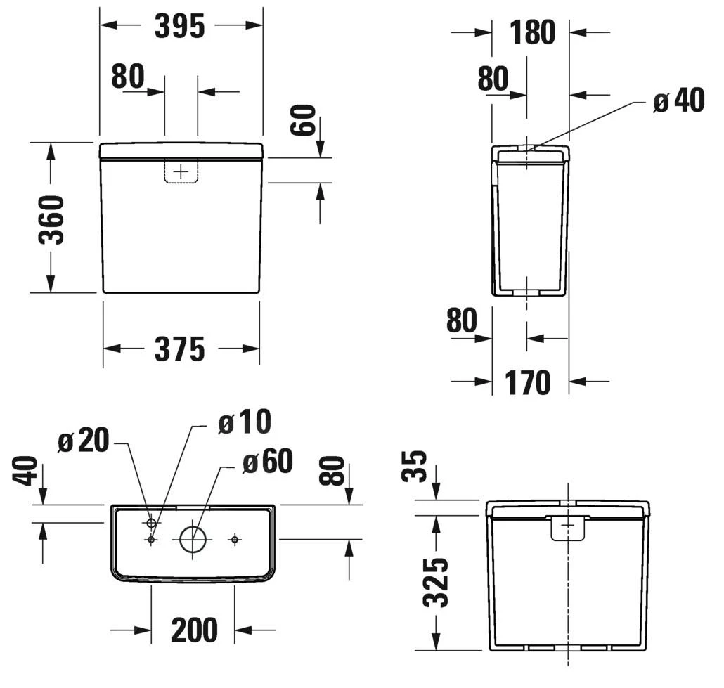 Duravit D-Neo - Cisterna De Descarga 395x180 Mm, Conexión Inferior A La Izquierda, Blanco 0944100005 4 Duravit D-Neo - Cisterna De Descarga 395x180 Mm, Conexión Inferior A La Izquierda, Blanco 0944100005 - Imagen 2