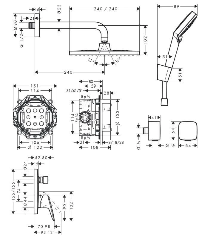 Hansgrohe Crometta - Conjunto De Ducha E 240, Con Grifo Logis Empotrado, Cromo 27957000 4 Hansgrohe Crometta - Conjunto De Ducha E 240, Con Grifo Logis Empotrado, Cromo 27957000 - Imagen 2
