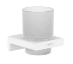 Hansgrohe AddStoris - Vaso Para Cepillos De Dientes Con Soporte, Cristal Mate/blanco Mat 41749700