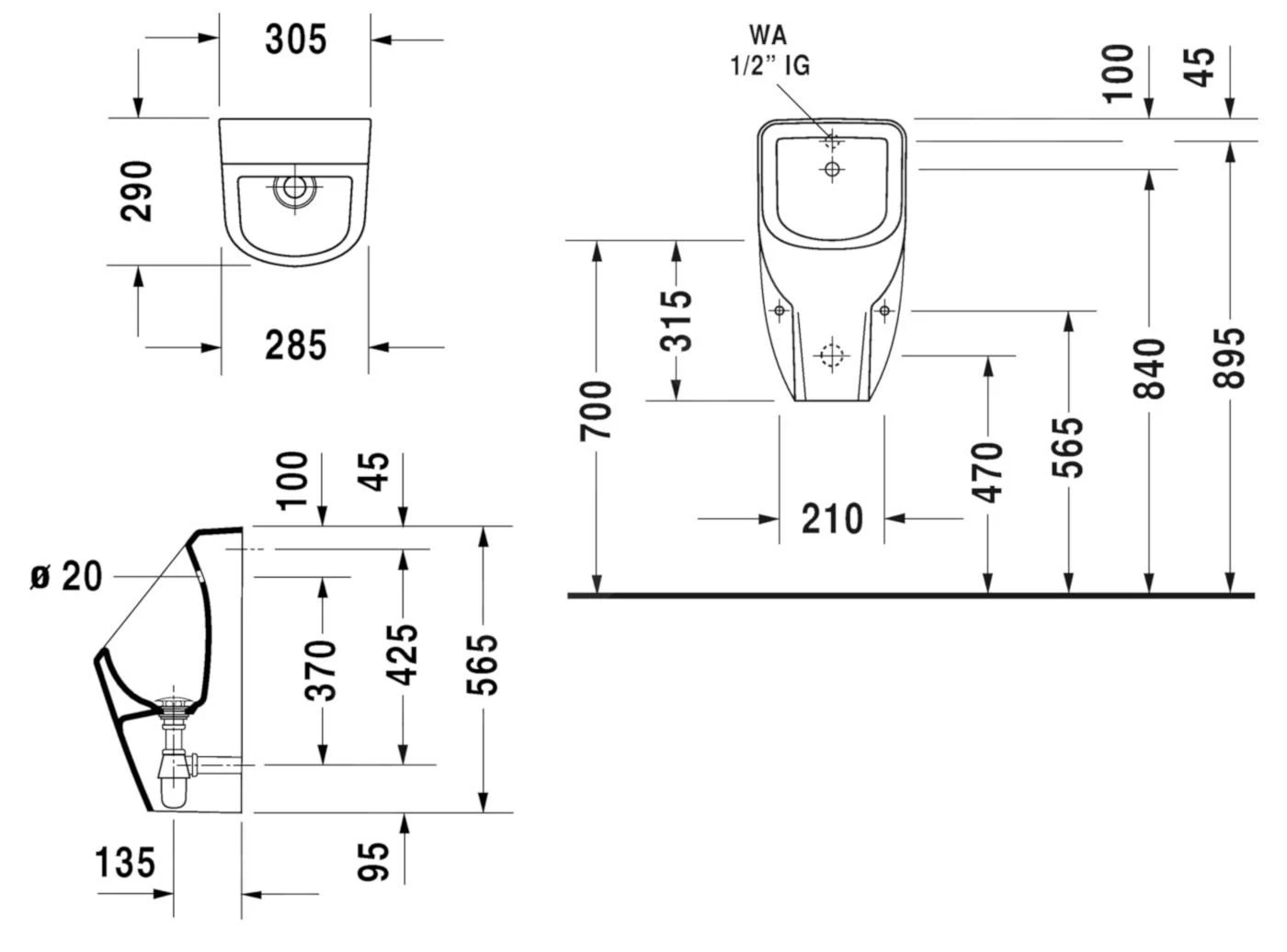 Duravit D-Code - Urinario, Entrada De Agua Posterior, Rimless, Blanco Alpino 0829300000 4 Duravit D-Code - Urinario, Entrada De Agua Posterior, Rimless, Blanco Alpino 0829300000 - Imagen 2