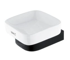 Nimco Nikau - Jabonera Con Soporte, Cerámica Blanca/negro Mate NKC 30059K-90