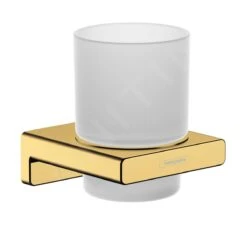 Hansgrohe AddStoris - Vaso Para Cepillos De Dientes Con Soporte, Cristal Mate/aspecto De Oro Pulido 41749990