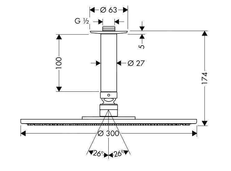 Hansgrohe Raindance - Rociador De Ducha S 300 Air 1jet Con Conexión De Techo 100 Mm, Cromo 27494000 4 Hansgrohe Raindance - Rociador De Ducha S 300 Air 1jet Con Conexión De Techo 100 Mm, Cromo 27494000 - Imagen 2