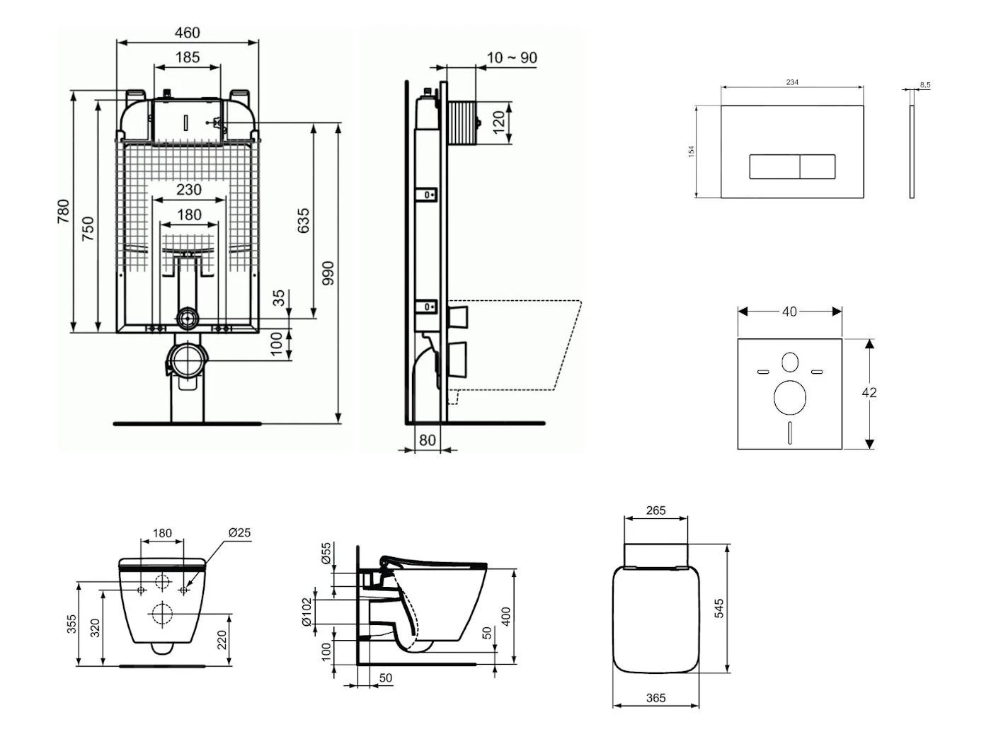 Ideal Standard ProSys - Conjunto De Módulo De Instalación Empotrado, Inodoro Y Asiento Strada II, Pulsador Oleas M2, Aquablade, SoftClose, Cromo ProSys80M SP99 4 Ideal Standard ProSys - Conjunto De Módulo De Instalación Empotrado, Inodoro Y Asiento Strada II, Pulsador Oleas M2, Aquablade, SoftClose, Cromo ProSys80M SP99 - Imagen 2