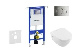 Geberit Duofix - Módulo Para Inodoro Suspendido Con Pulsador Sigma01, Cromo Brillante + Villeroy Boch - Inodoro Y Asiento, DirectFlush, SoftClose, CeramicPlus 111.355.00.5 NB2