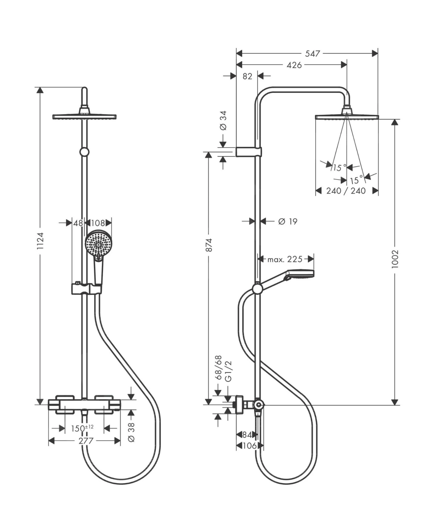 Hansgrohe Vernis Shape - Conjunto De Ducha Showerpipe 240 Con Termostato, 2 Chorros, EcoSmart, Negro Mate 26429670 4 Hansgrohe Vernis Shape - Conjunto De Ducha Showerpipe 240 Con Termostato, 2 Chorros, EcoSmart, Negro Mate 26429670 - Imagen 2