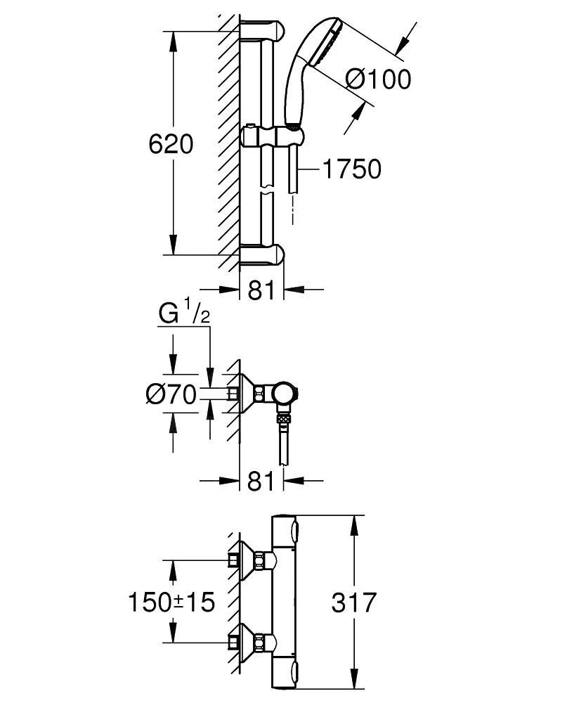 Grohe Precision Flow - Conjunto De Ducha Con Termostato De Pared, Con Barra 620 Mm, Cromo 34841000 4 Grohe Precision Flow - Conjunto De Ducha Con Termostato De Pared, Con Barra 620 Mm, Cromo 34841000 - Imagen 2
