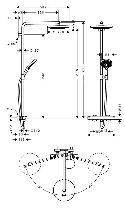 Hansgrohe Raindance Select S - Conjunto De Ducha Con Termostato, 240 Mm, 2 Chorros, Blanco/cromo 27129400 4 Hansgrohe Raindance Select S - Conjunto De Ducha Con Termostato, 240 Mm, 2 Chorros, Blanco/cromo 27129400 - Imagen 2