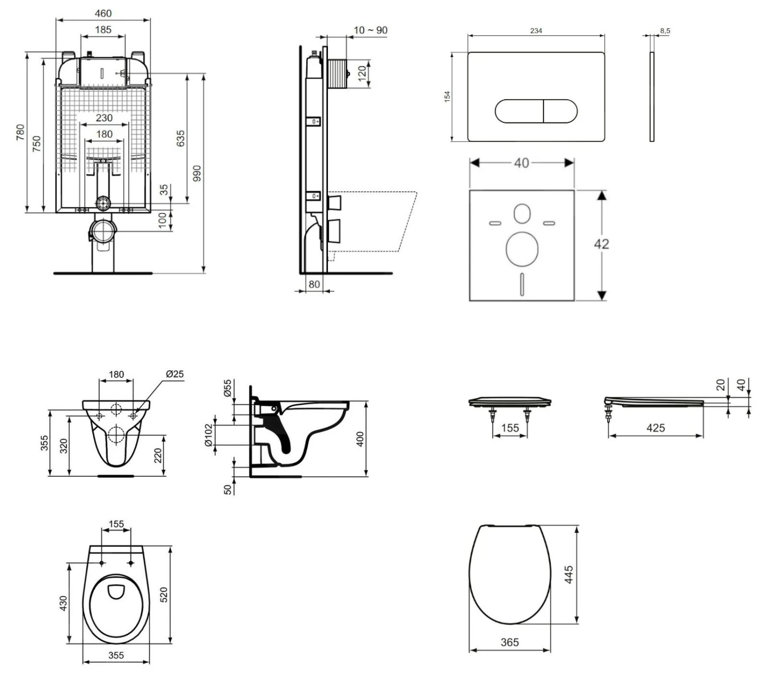 Ideal Standard ProSys - Conjunto De Módulo De Instalación Empotrado, Inodoro Y Asiento Alpha, Pulsador Oleas M1, SoftClose, Cromo ProSys80M SP114 4 Ideal Standard ProSys - Conjunto De Módulo De Instalación Empotrado, Inodoro Y Asiento Alpha, Pulsador Oleas M1, SoftClose, Cromo ProSys80M SP114 - Imagen 2