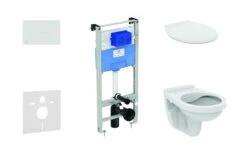 Ideal Standard ProSys - Conjunto De Módulo De Instalación, Inodoro Alpha Con Asiento, Pulsador De Descarga Oleas M1, Blanco ProSys120M SP34