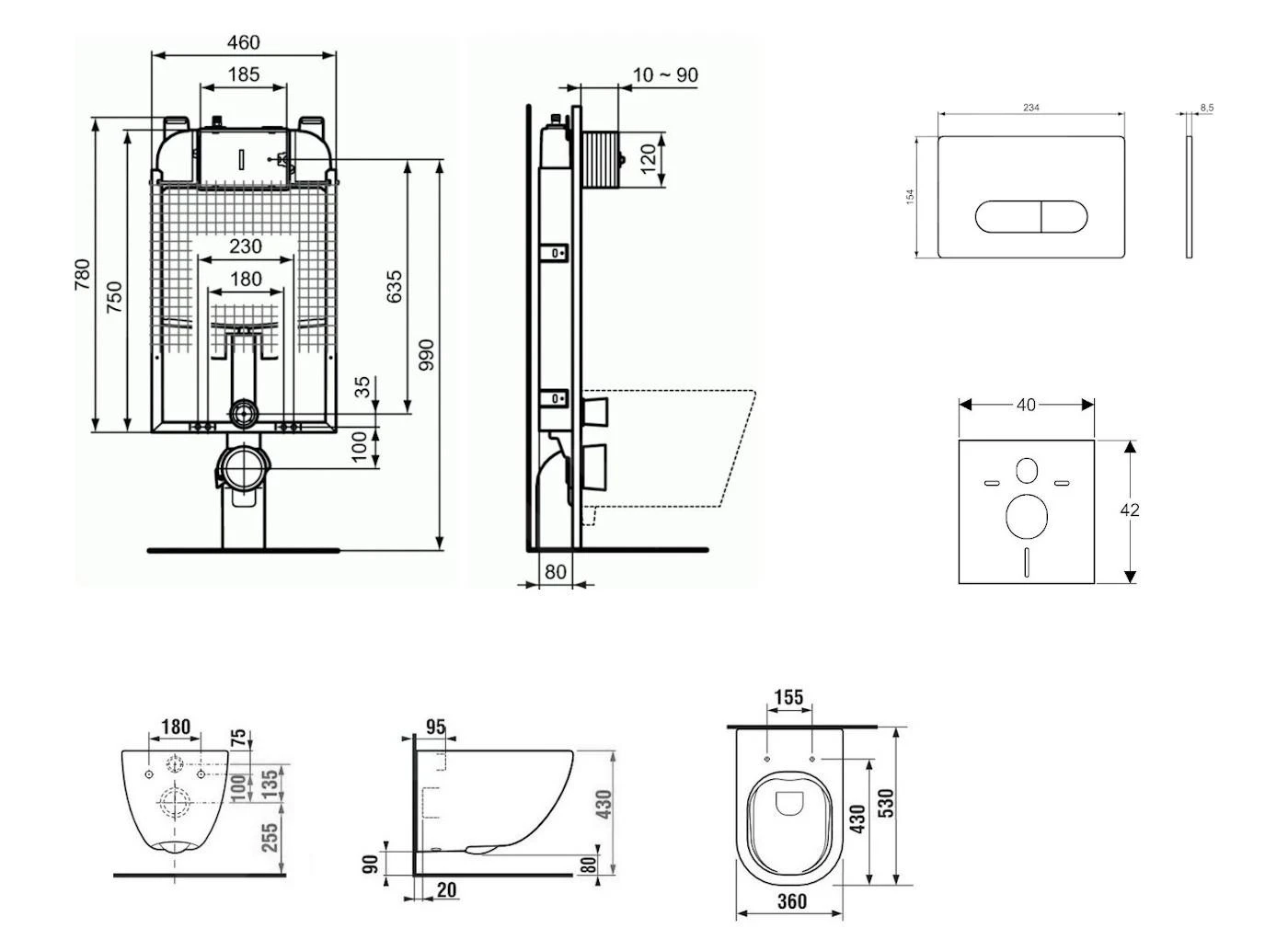 Ideal Standard ProSys - Conjunto De Módulo De Instalación Empotrado, Inodoro Y Asiento Mio, Pulsador Oleas M1, Rimless, SlowClose, Antibak, Cromo ProSys80M SP144 4 Ideal Standard ProSys - Conjunto De Módulo De Instalación Empotrado, Inodoro Y Asiento Mio, Pulsador Oleas M1, Rimless, SlowClose, Antibak, Cromo ProSys80M SP144 - Imagen 2