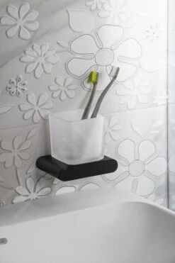 Sapho Flori - Vaso Con Soporte Para Cepillos De Dientes, Vidrio Opalino/negro Mate RF004/15 -Baño Suministros Tienda ef771f950e53655bc568bbf9